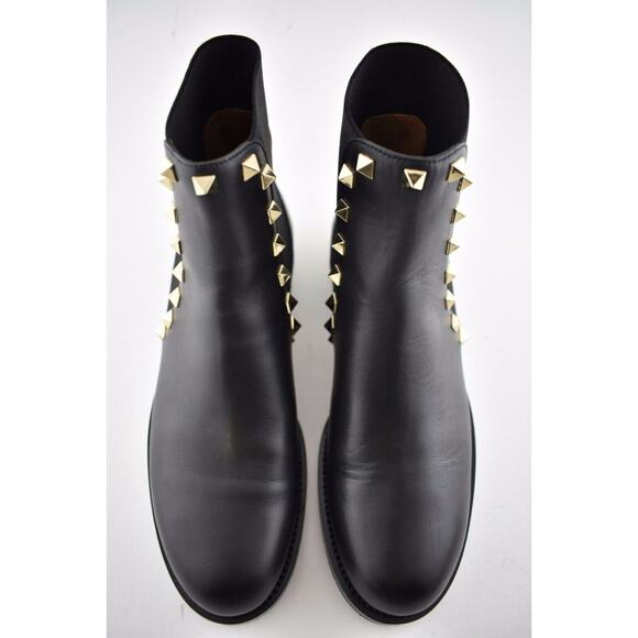 Valentino Rockstud Chelsea 20mm Black Leather Stud Heel Short Ankle Flat Boot 37 - Picture 7 of 12